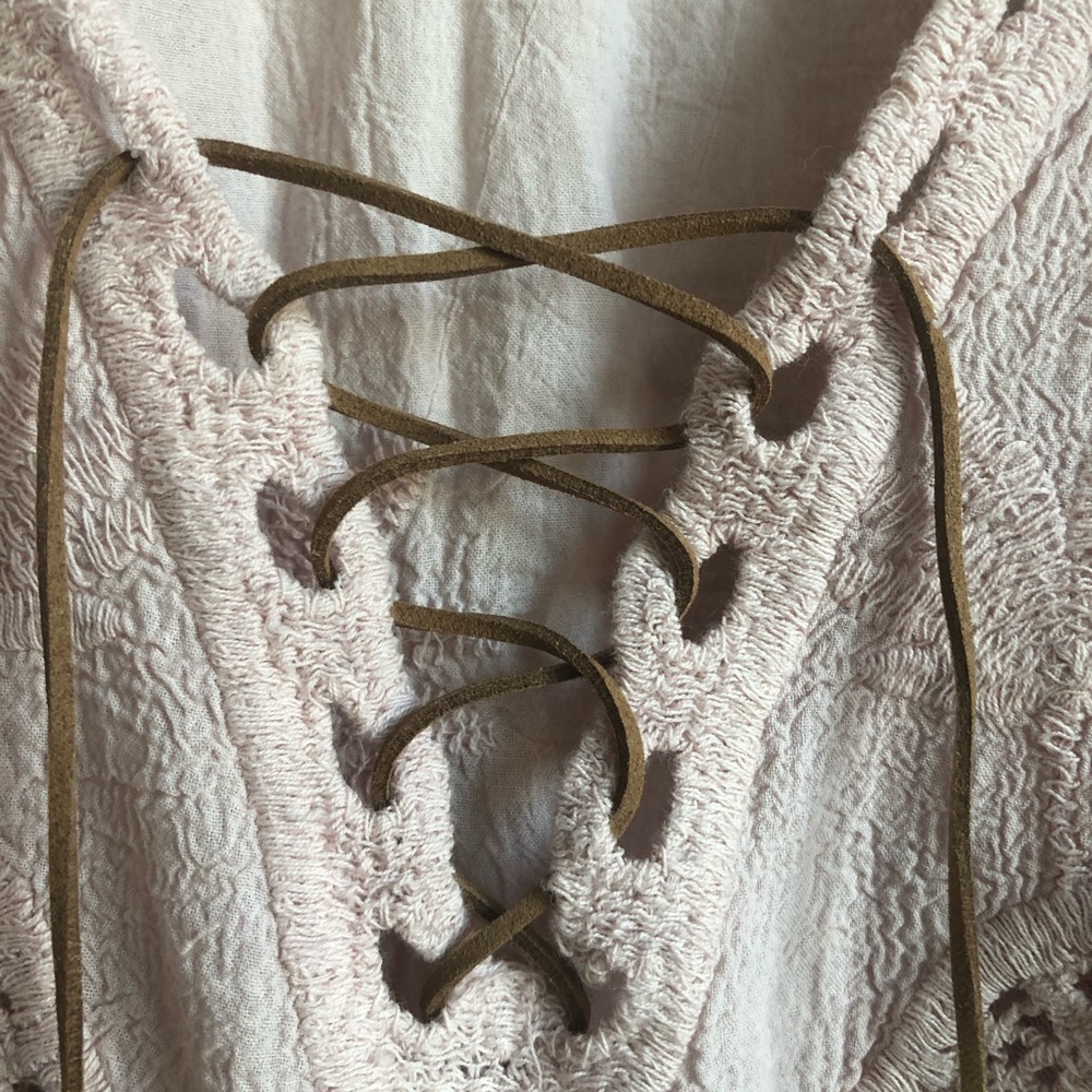 Sold POL embroidery boho feather trim blouse M/L - Picture 5 of 11